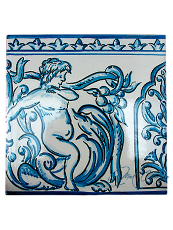 Azulejo Artesanal "Angel" Azul