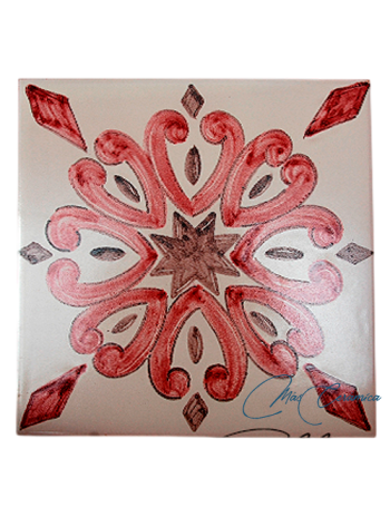 Azulejo Artesanal "Roseta" Carmín