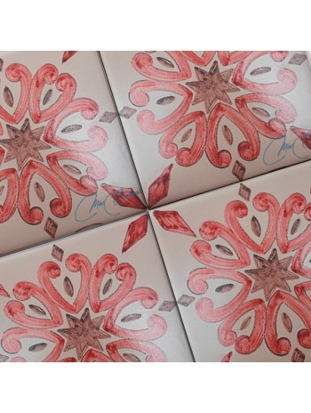 Azulejo Artesanal "Roseta" Carmín