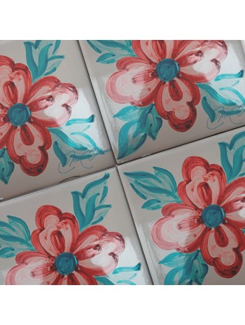 Azulejo Artesanal "Pétalos 2" Turquesa