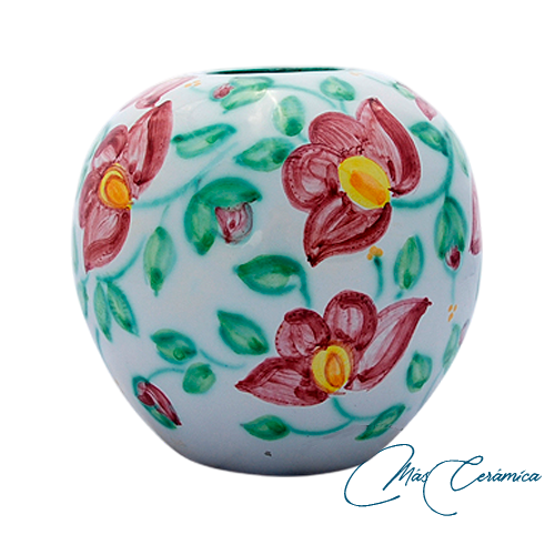 Florero Redondo de Cerámica Floral – Artesanía Decorativa