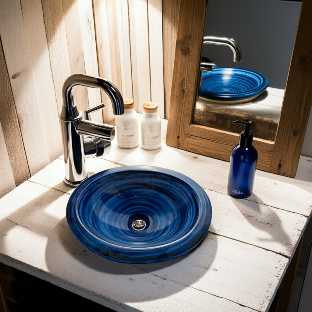 Lavabo redondo de cerámica pincelado