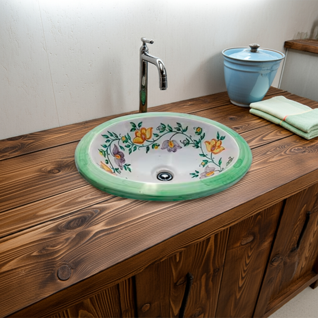 Lavabo floral de cerámica